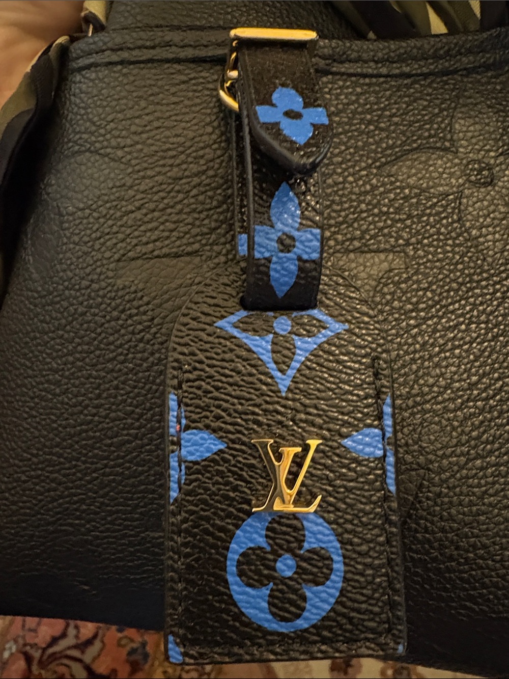 Louis Vuitton Black and Blue Digital Luggage Tag with gold hardware